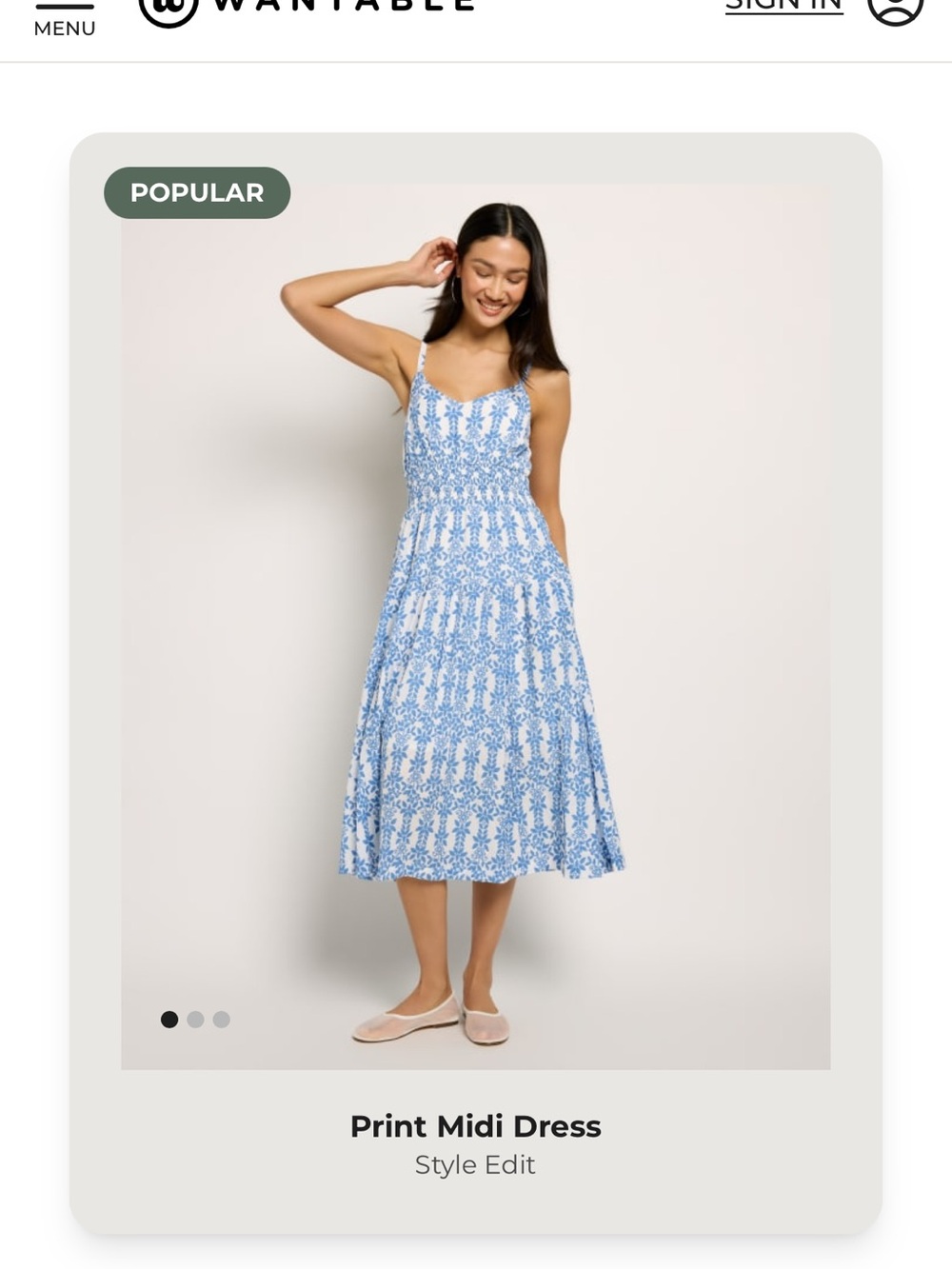 Skies Are Blue White and Blue Printed Midi Dress